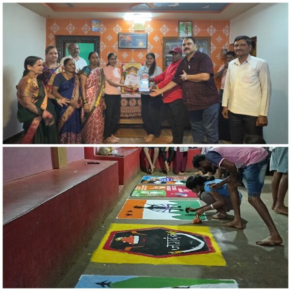 वारगाव येथील रांगोळी स्पर्धेत मोठया गटात कुमारी अनुष्का नर व वैष्णवी कानकेकर प्रथम