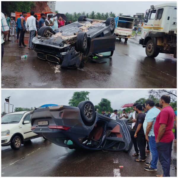 हळवल फाटा येथे बीएमडब्ल्यू कारचा अपघात