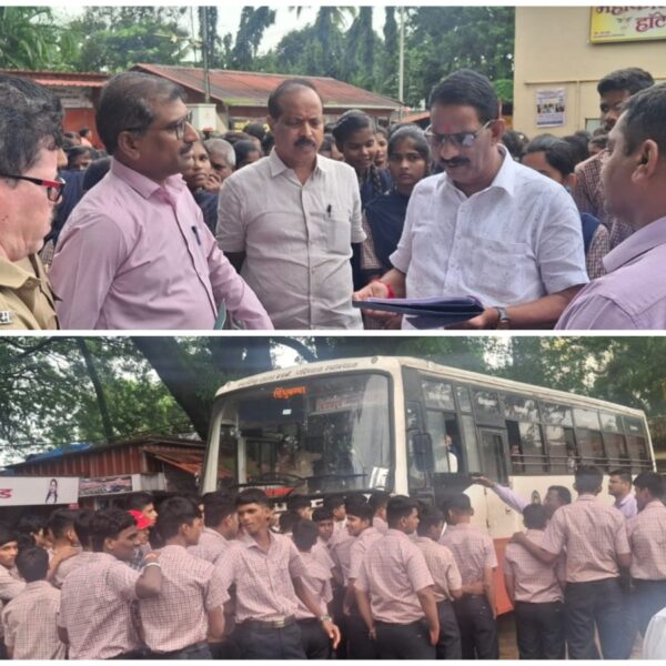 अ.रा.विद्यालयाच्या विद्यार्थ्यांचे वैभववाडी एसटी बस स्थानकात धरणे आंदोलन