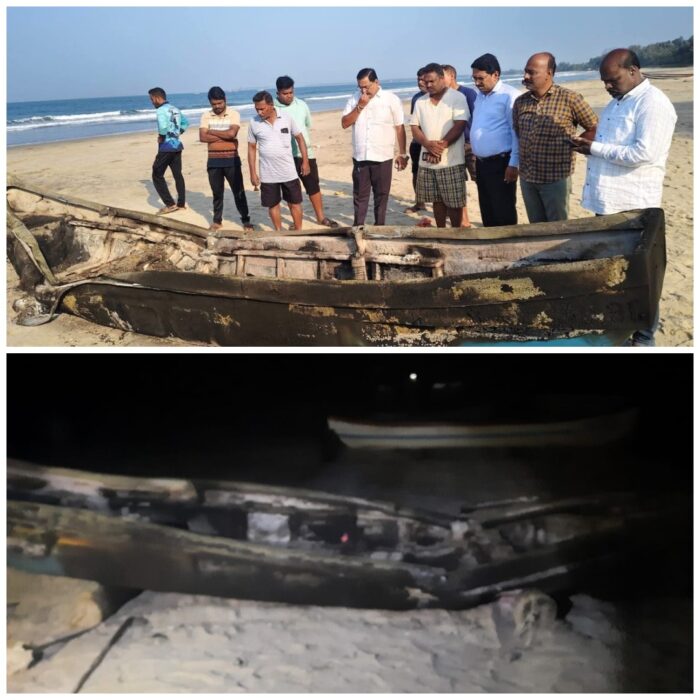 किनाऱ्यावर उभी करून ठेवलेली मच्छीमारी नौका आढळली जळालेल्या स्थितीत
