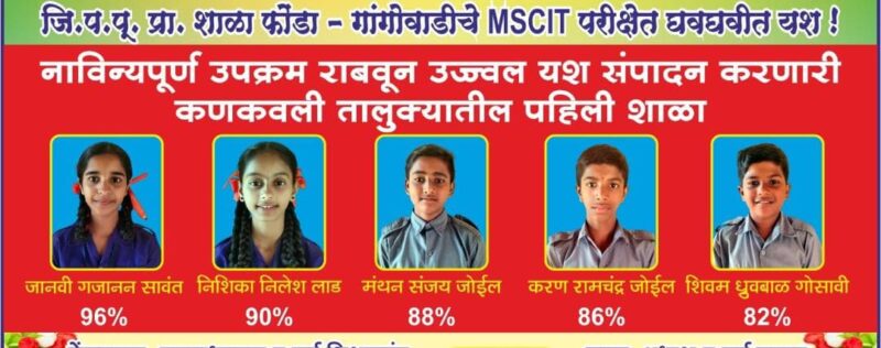 MSCIT परीक्षेत जि. प. पू. प्रा. शाळा फोंडा गांगोवाडीचे सुयश