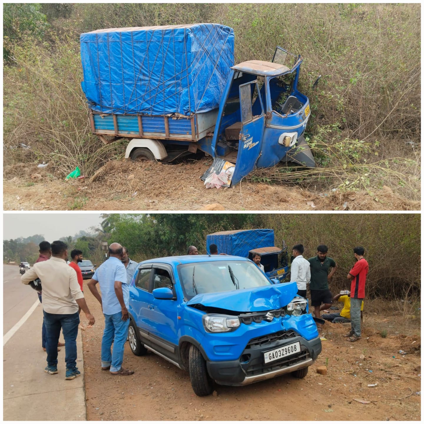 मुंबई गोवा हायवेवर वागदे येथे प्रेसो कारची रिक्षा टेम्पोला धडक
