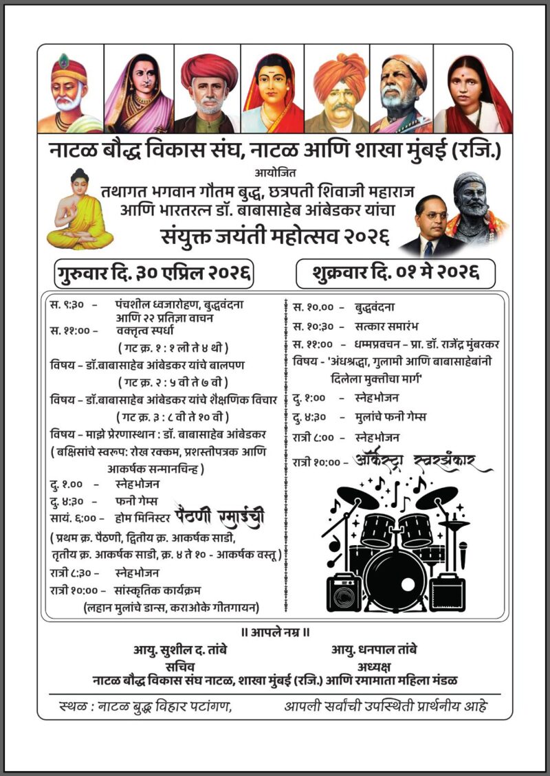 नाटळमध्ये संयुक्त जयंती महोत्सव; १ मे रोजी ‘स्वरझंकार’ ऑर्केस्ट्रा, वक्तृत्व&hellip;