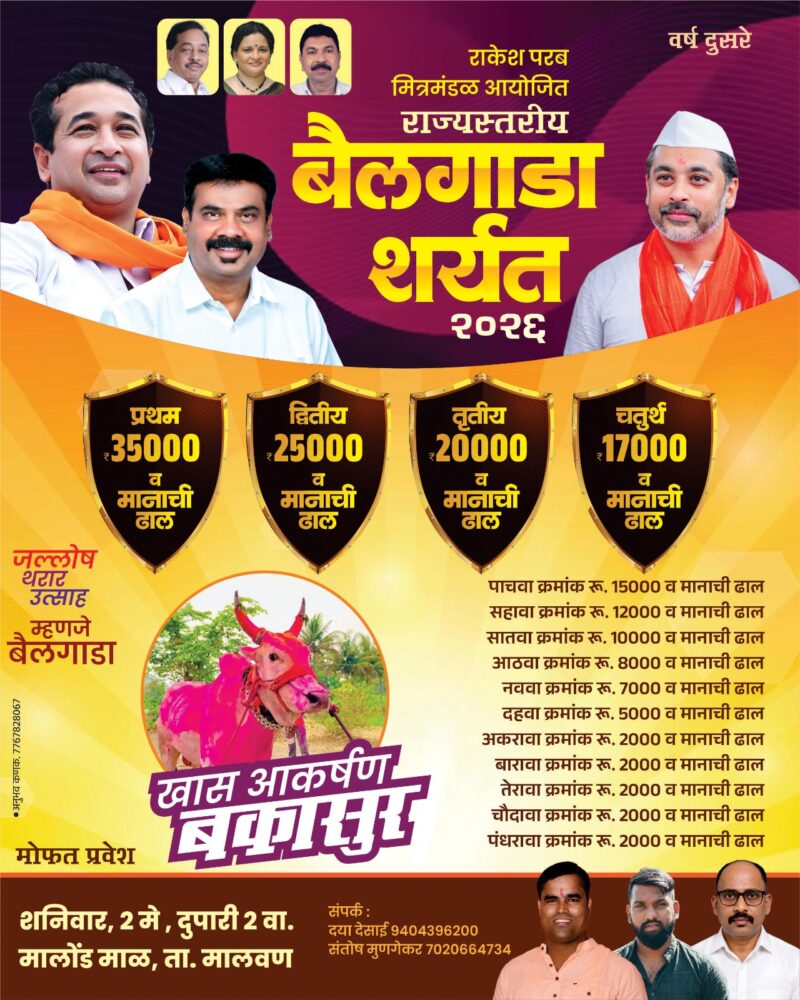 मालवणात राज्यस्तरीय बैलगाडा शर्यतीचा थरार; २ मे रोजी रंगणार स्पर्धा