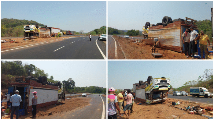 मुंबई – गोवा राष्ट्रीय महामार्गावर नडगीवे येथे मासे भरलेला कंटेनर&hellip;