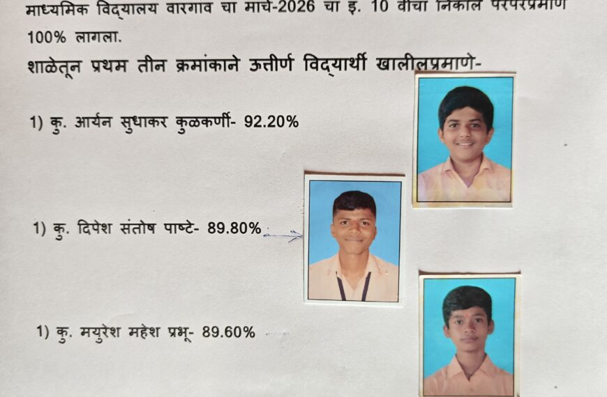 शेठ महादेव व्ही. केसरकर माध्यमिक विद्यालय वारंगावचा दहावीला १०० टक्के निकाल