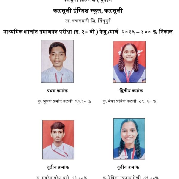 कळसुली इंग्लिश स्कूलचा दहावीचा निकाल १०० टक्के
