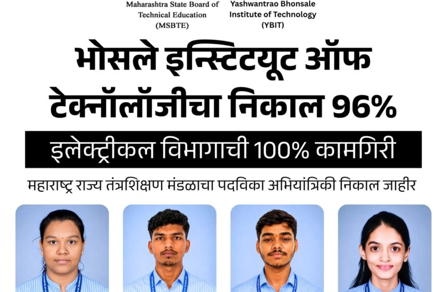 भोसले इन्स्टिट्यूट ऑफ टेक्नॉलॉजीचा 96% निकाल; इलेक्ट्रिकल विभागाची शंभर टक्के कामगिरी….