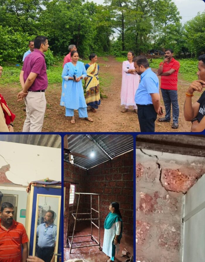 संततधार पावसामुळे फोंडाघाट मधील घराच्या भिंतीना तडे जाऊन नुकसान