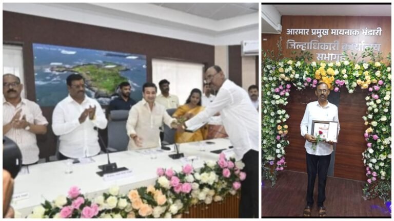 पालकमंत्र्यांच्या हस्ते उत्कृष्ट पोलीस पाटील पुरस्काराने मोहन सावंत यांचा सन्मान