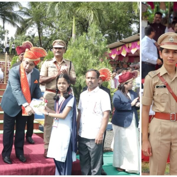 शिवराज मराठा माध्यमिक विद्यालय साळगावच्या कुमारी दुर्वा धुरी हिचा शिष्यवृत्ती परीक्षेत जिल्ह्यात प्रथम आल्याबद्दल स्वातंत्र्य दिनाच्या कार्यक्रमात पालकमंत्र्यांच्या हस्ते सन्मान