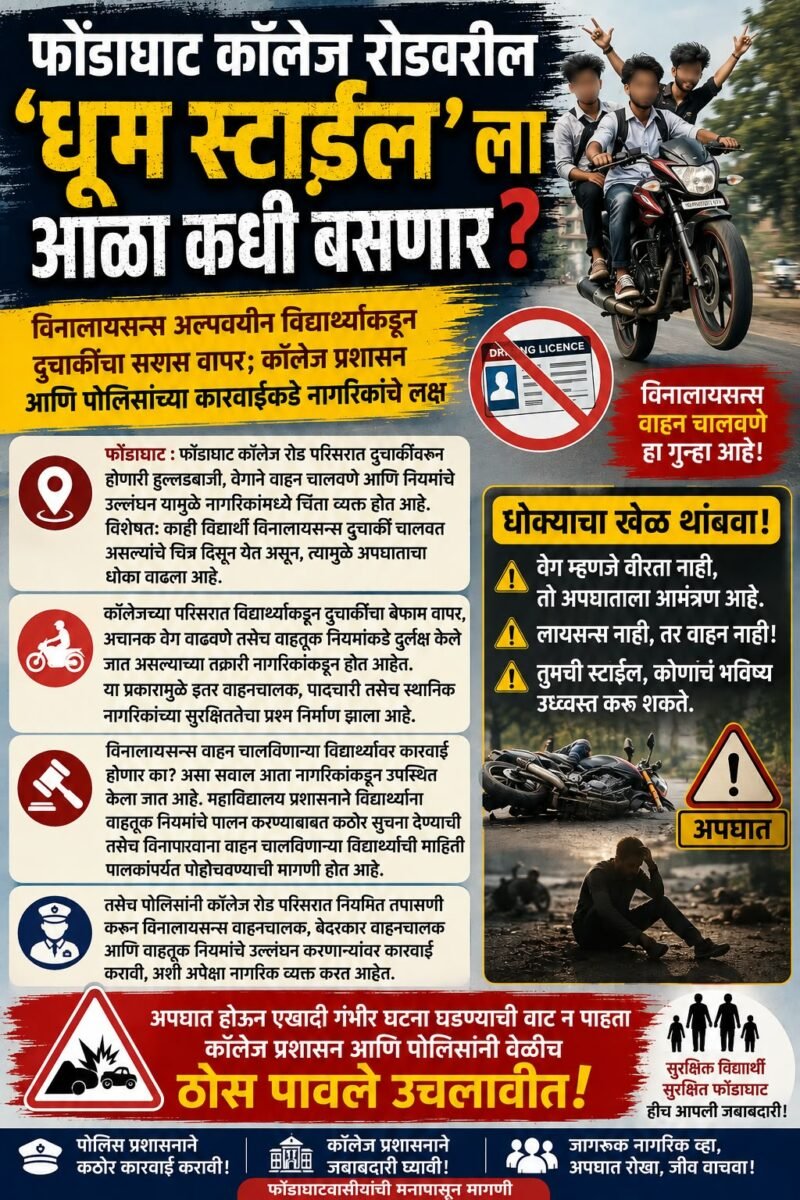 फोंडाघाट कॉलेज रोडवरील ‘धूम स्टाईल’ला आळा कधी बसणार?