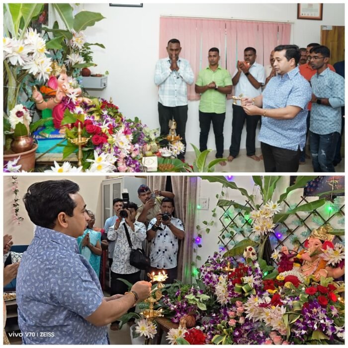 पालकमंत्री ना. नितेश राणेंनी घेतले जिल्हाधिकाऱ्यांच्या निवासस्थानी गणरायाचे दर्शन