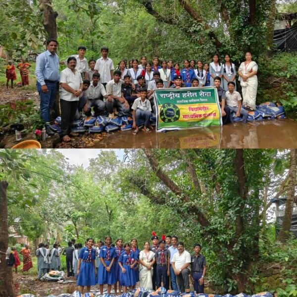वागदे नमसवाडी येथे विद्यामंदिर हायस्कूलच्या राष्ट्रीय हरित सेनेतर्फे बंधारा बांधला