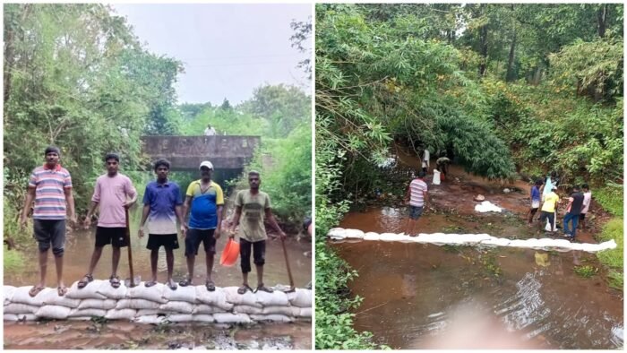 साळीस्ते बौद्धवाडी येथे ग्रामस्थांच्या वतीने बांधण्यात आला बंधारा
