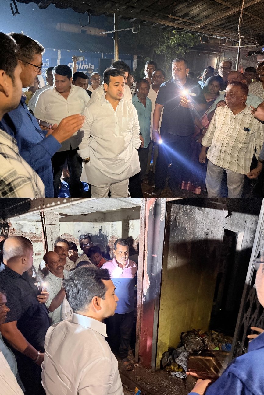 शेर्लेत पालकमंत्री ना. नितेश राणे यांच्याकडून जळीत दुकानाची पाहणी